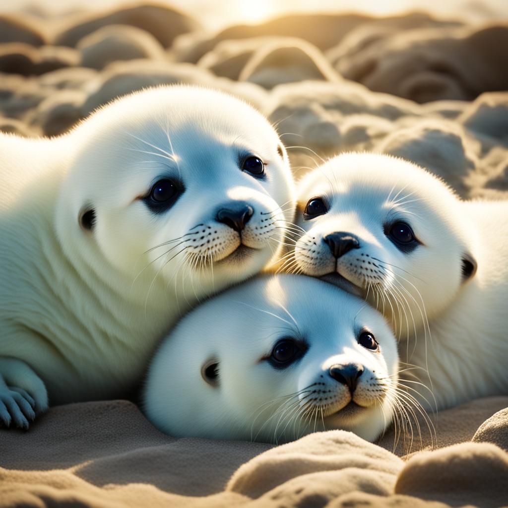 Adorable Baby Seals in Heavenly Sunshine