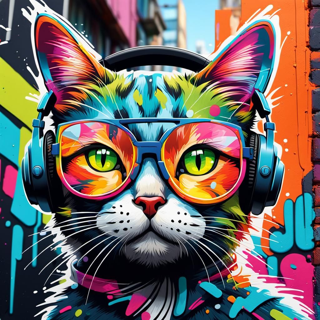 Cartoon Cat Creates Graffiti in Pop Art Style
