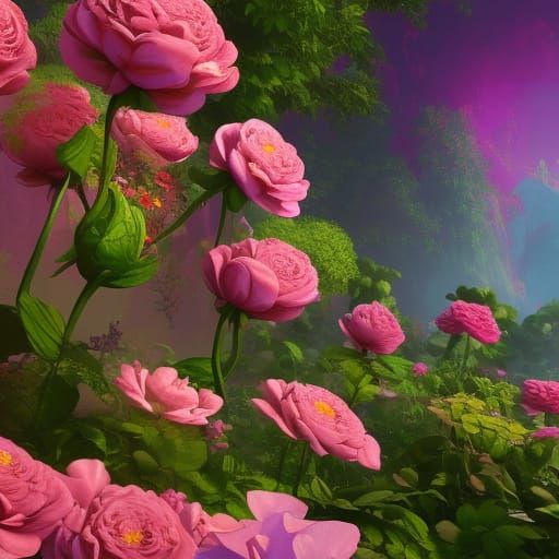 Fantastical Pink Flowers in Detailed Matte Painting