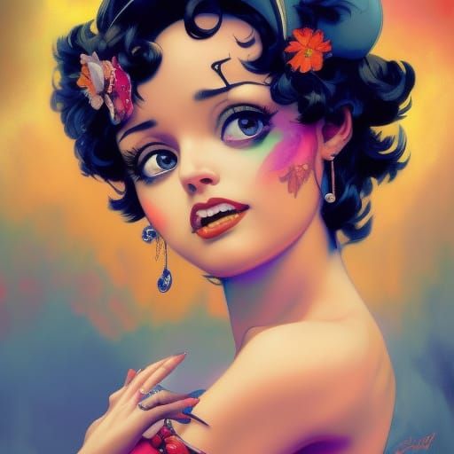 High-Resolution Betty Boop Portrait in Art Nouveau Style