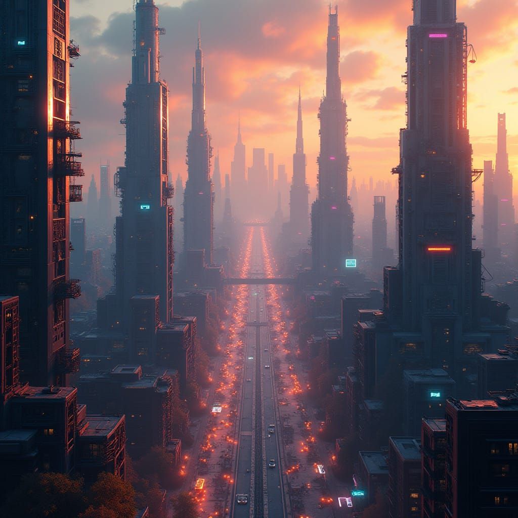 Futuristic Metropolis at Golden Hour