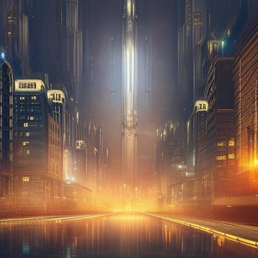 Trains in a Night Metropolis: Digital Matte Painting