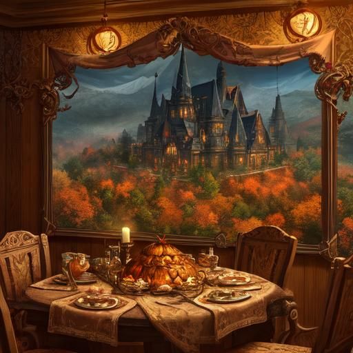 Thanksgiving Feast in Enchanted Autumn Forest