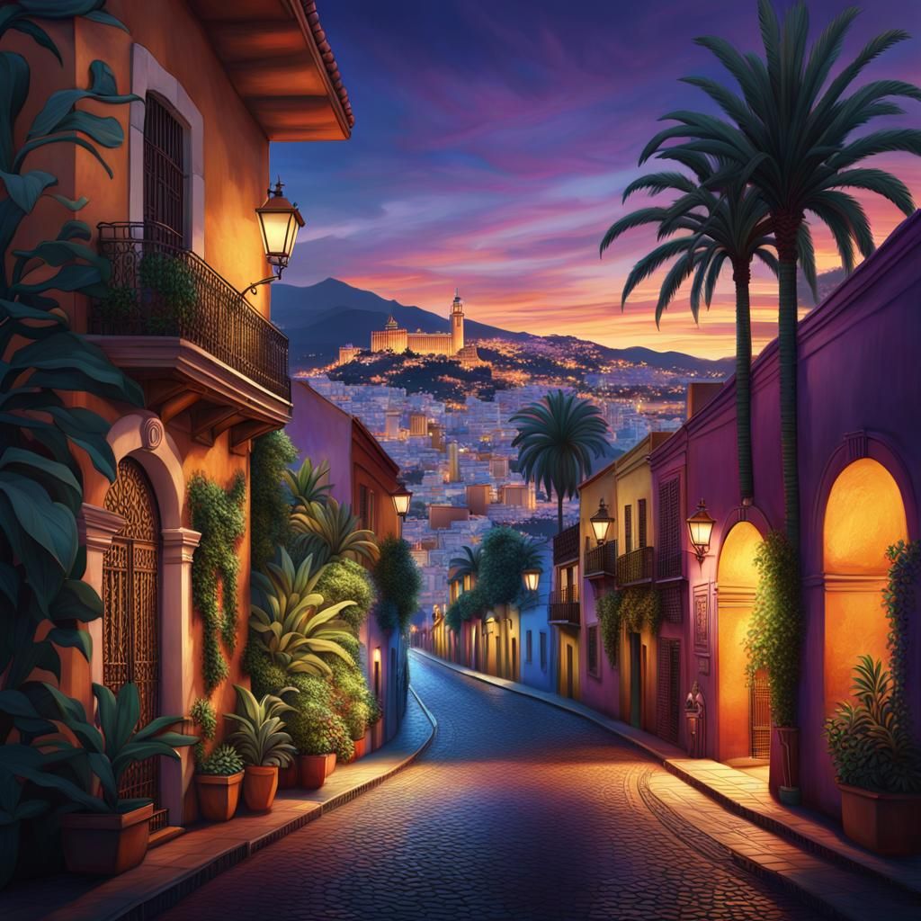 Vibrant Santa Cruz de Tenerife Cityscape Under Tropical Nigh...