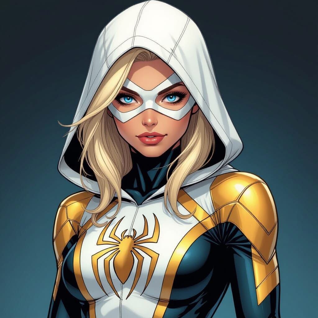 Blonde Spidersona in Dynamic Comic Book Style