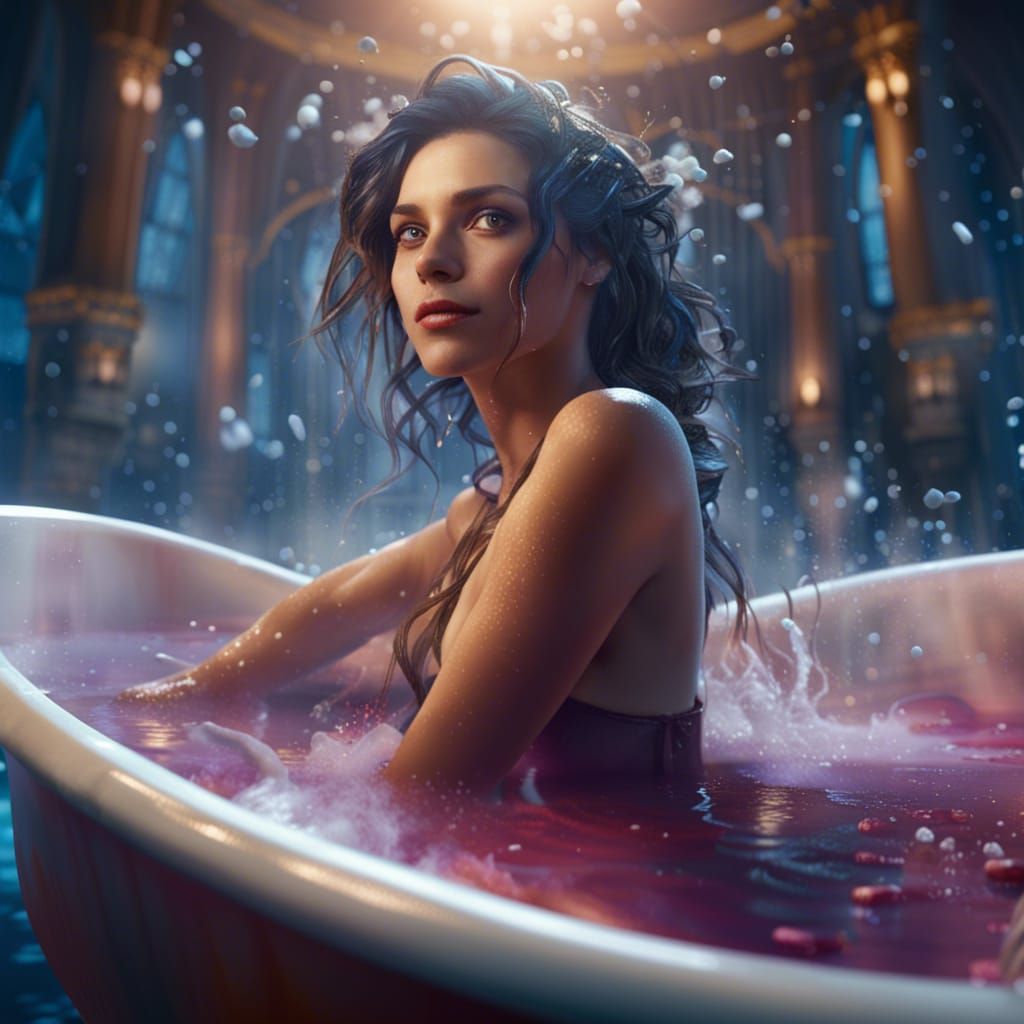 Woman in Flying Bathroom: Fantasy Concept Art