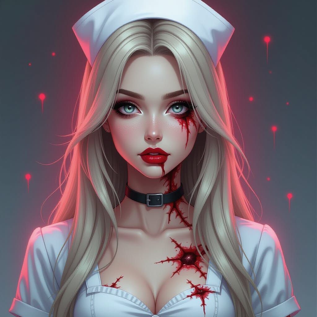 Demonic Nurse in Horror Inkpunk Comic Style