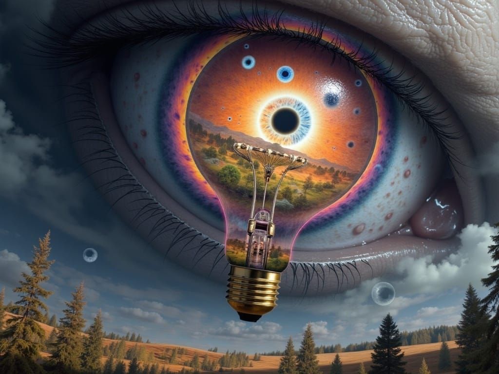 Surreal Mindscape Inside Lightbulb Hot Air Balloon