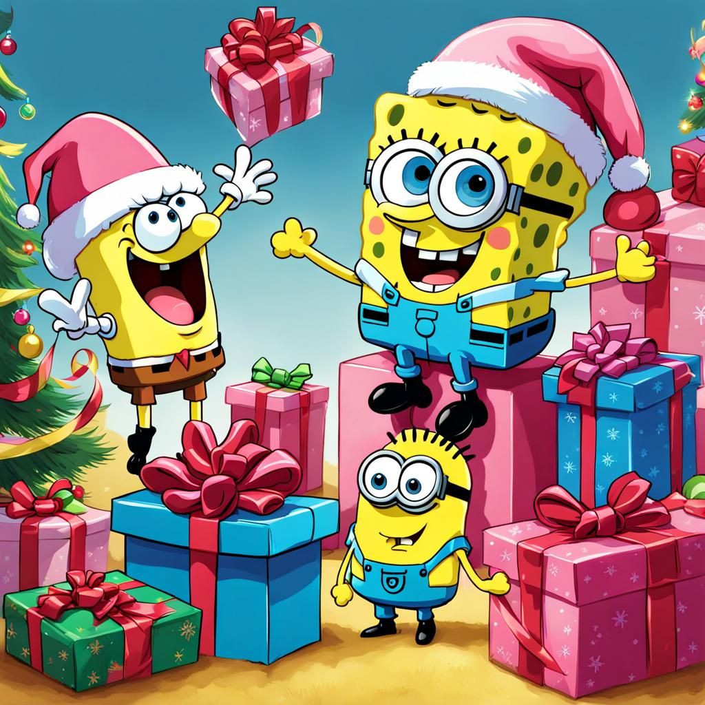Cartoon Characters Opening Christmas Presents