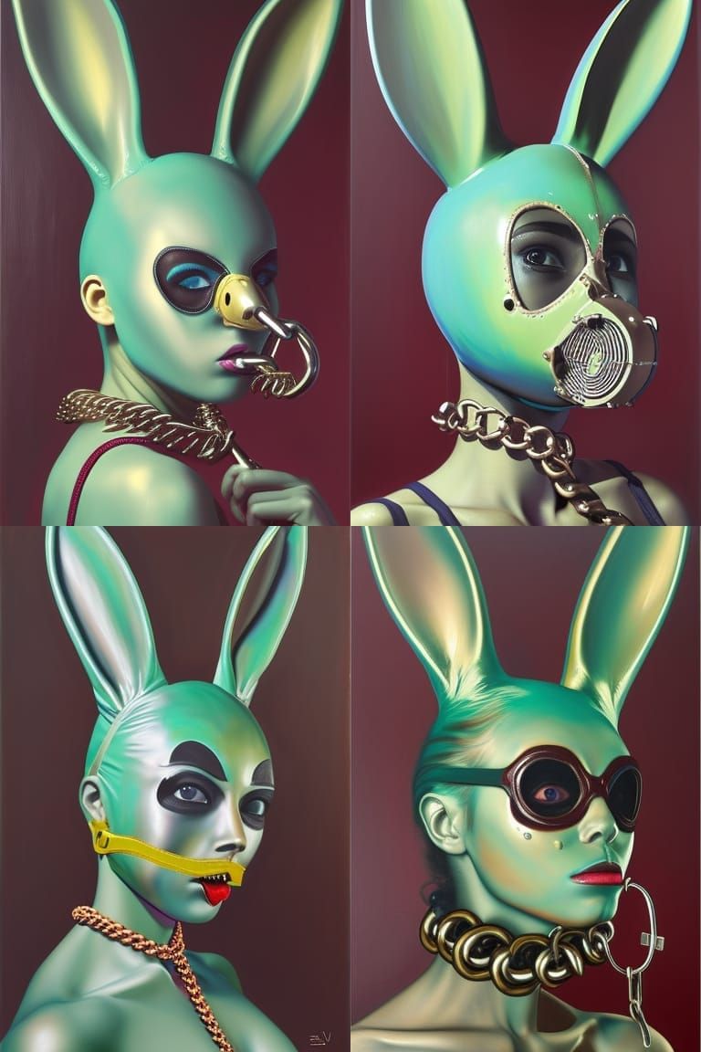 Girl in Bunny Mask With Dripping Paint, Tonalism