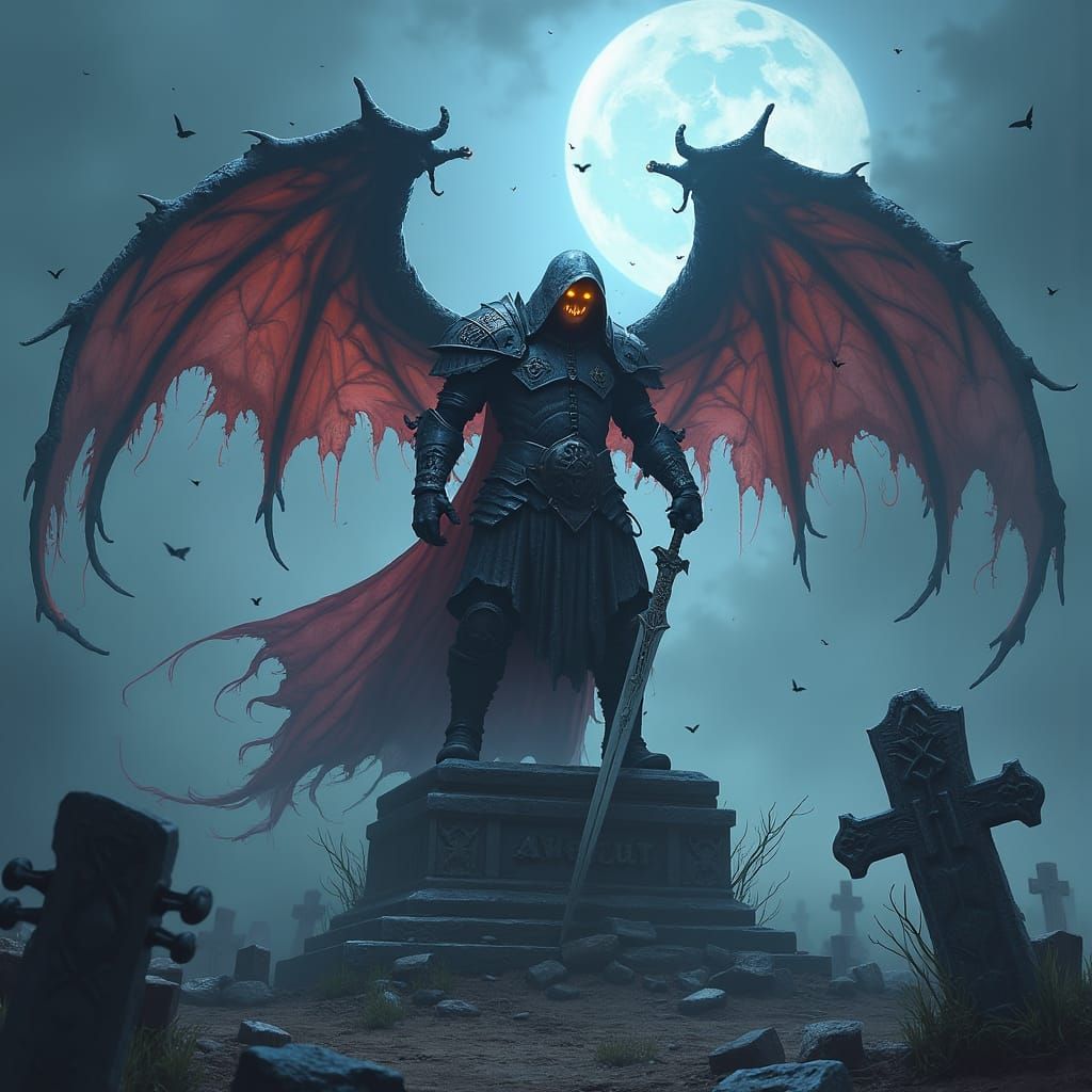 Fallen Aasimar Warlock in Forsaken Graveyard as Matte Painti...