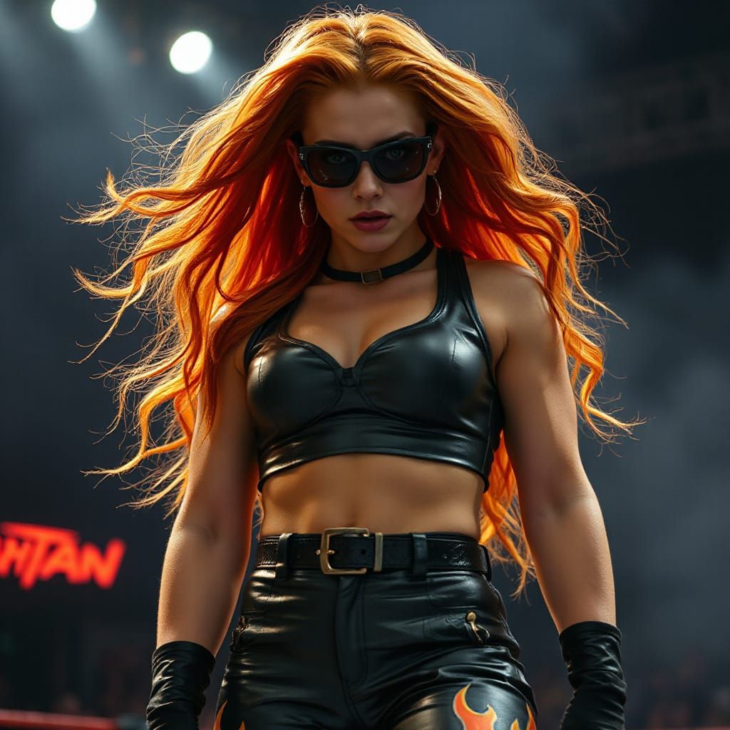 Defiant Wrestler in Smoky Arena, Dark Fantasy Style