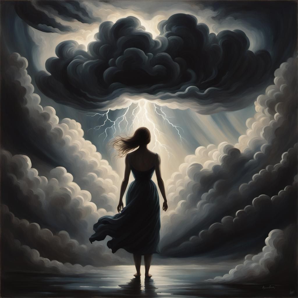 Silhouette of Anxiety in Stormy Cloudscape