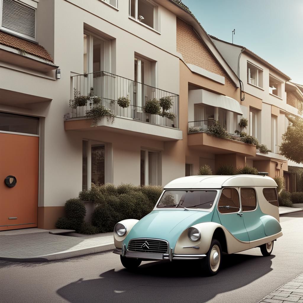 Retrofuturistic Citroën Break on Suburban Street