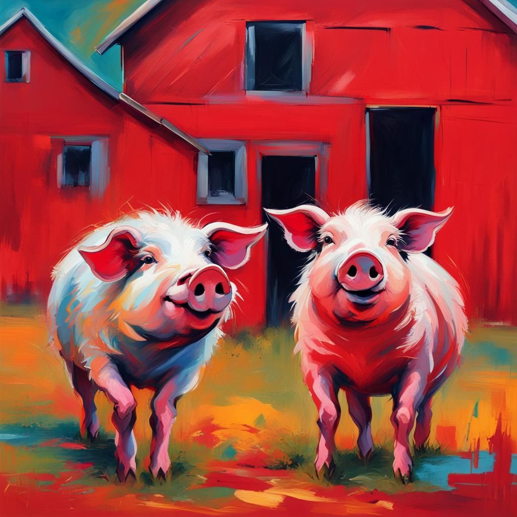 Dancing Pig and Sheep Painting