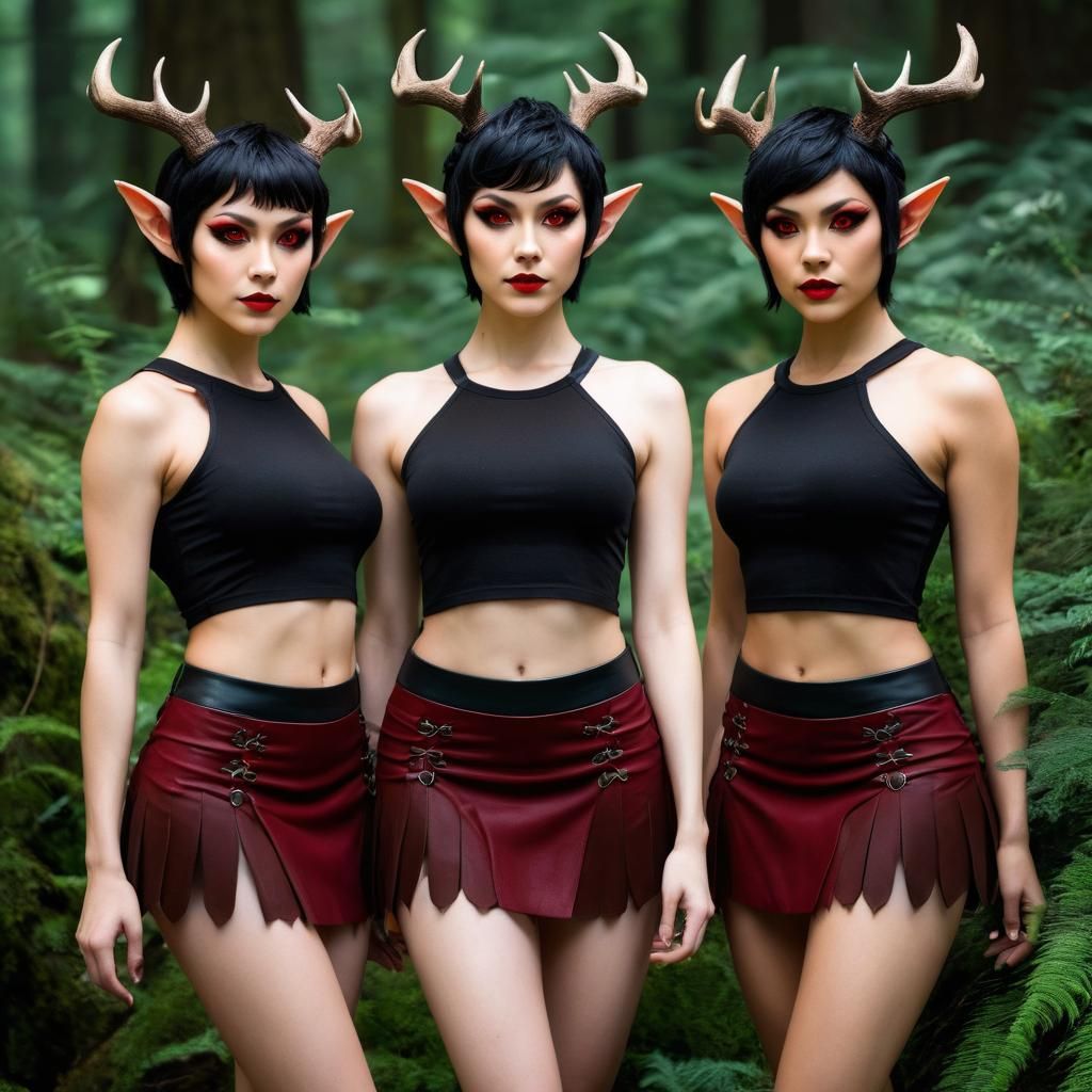 Hyperreal Fae Faun Women with Glowing Red Eyes