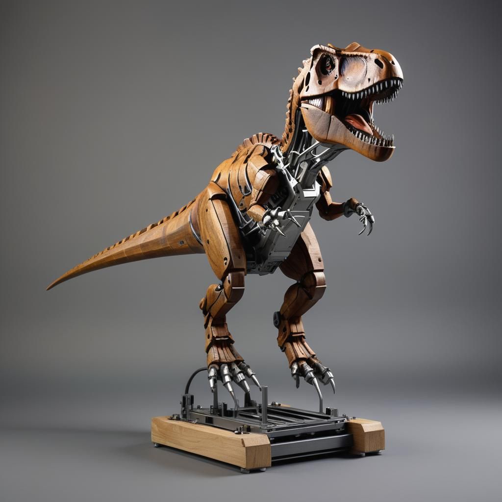 Industrial Metal and Wood T-Rex Sculpture