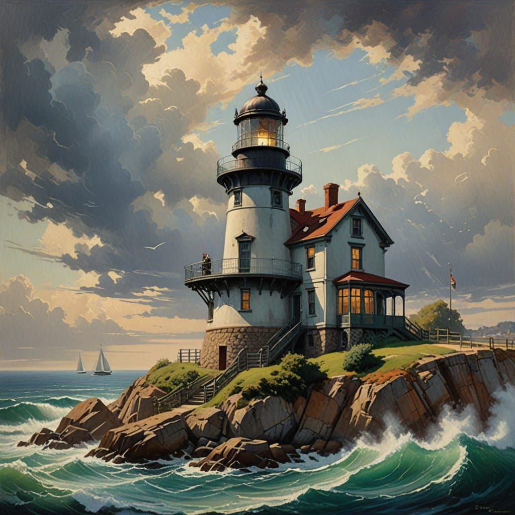 Whimsical Watercolor Lighthouse Scene