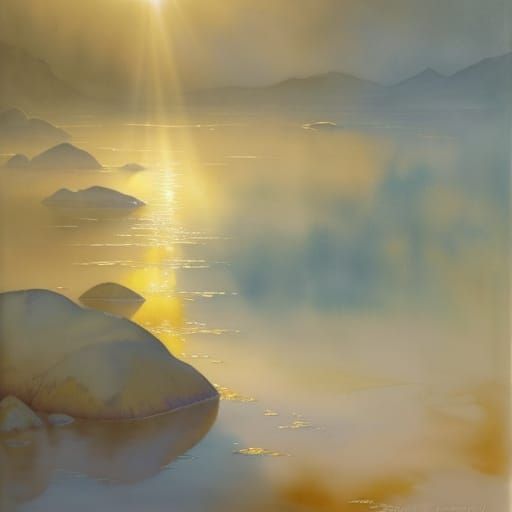 Sunlit Marble Landscape in Watercolor Style