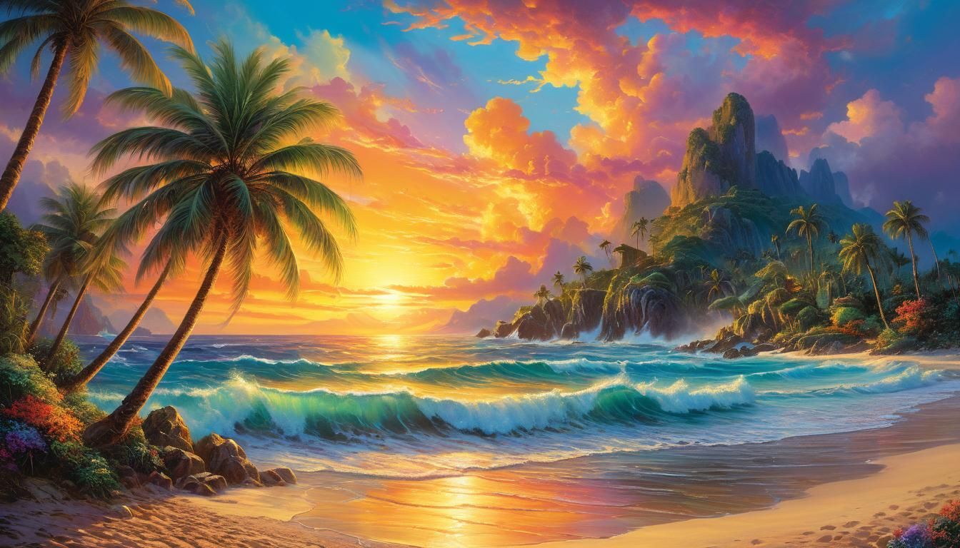 Tropical Island Sunset in Fairytale Style
