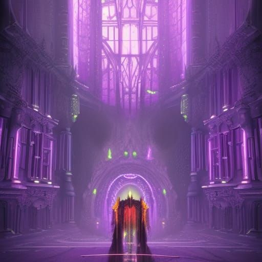 Cyberpunk Castle Living Room with Sapphire Apparitions