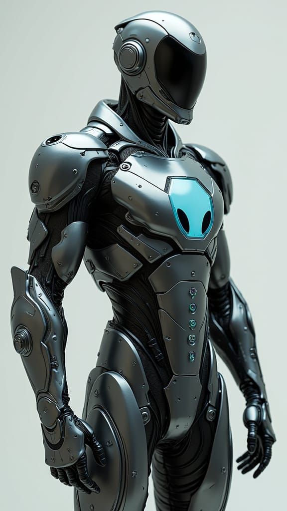 Futuristic Cyborg Superhero with Alien Symbol