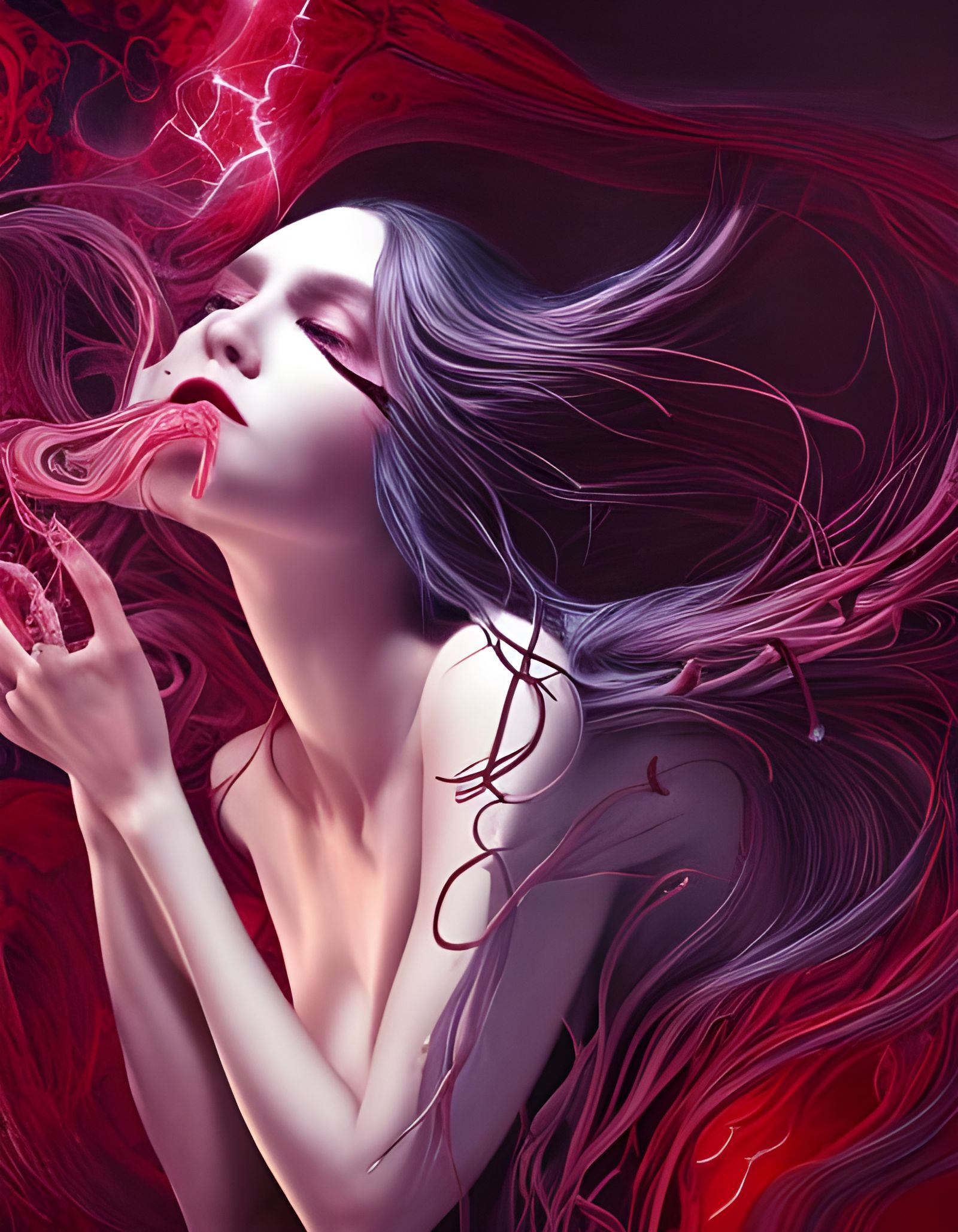 Crying Woman with Blooming Vines: Dark Fantasy Art
