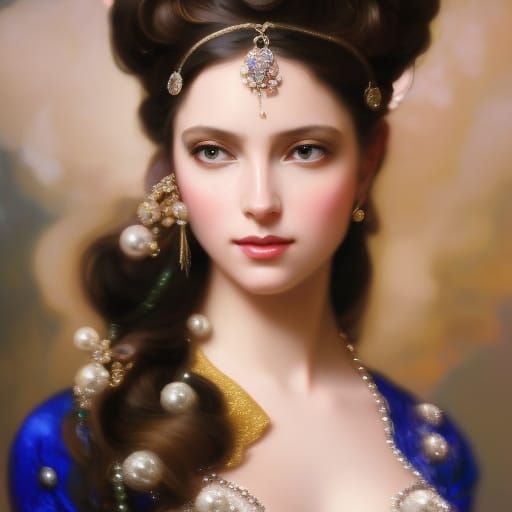 Rococo Lady with Pearls and Gems Portrait