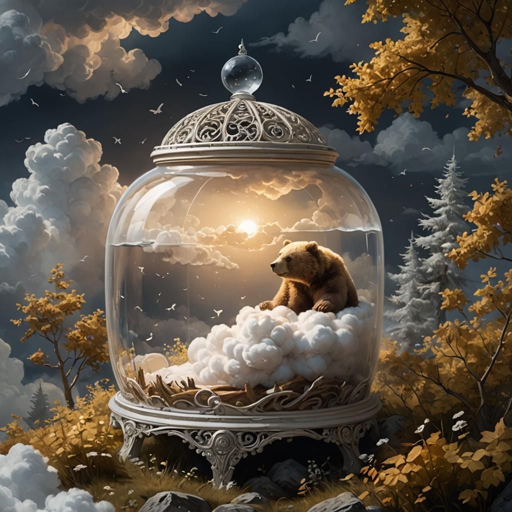 Cloud Bear on a Cloud Bed in Dreamy Style