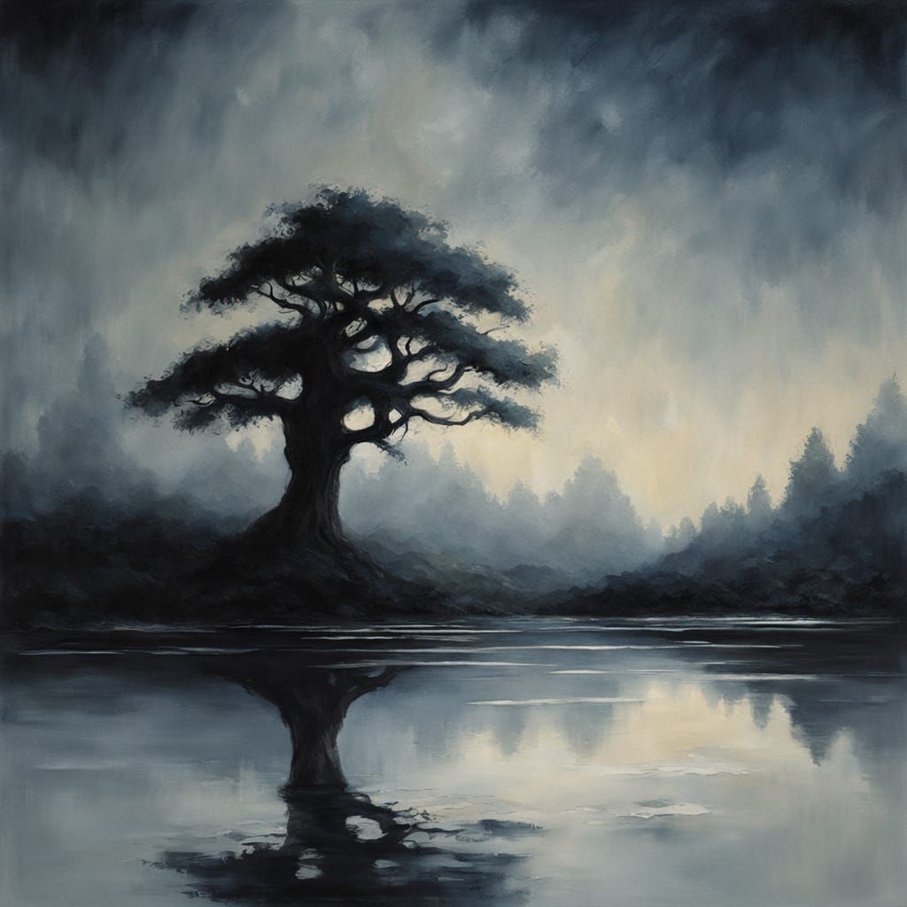 Dark Shadow Ripples in Ethereal Void, Oil Painting Style