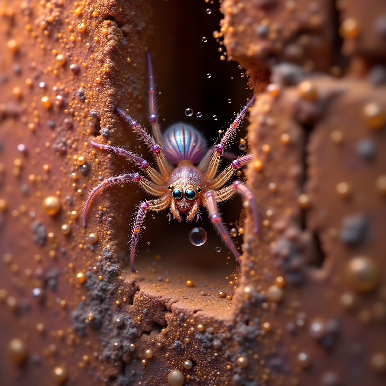 Tiny Fuzzy Spider in Brick Cracks