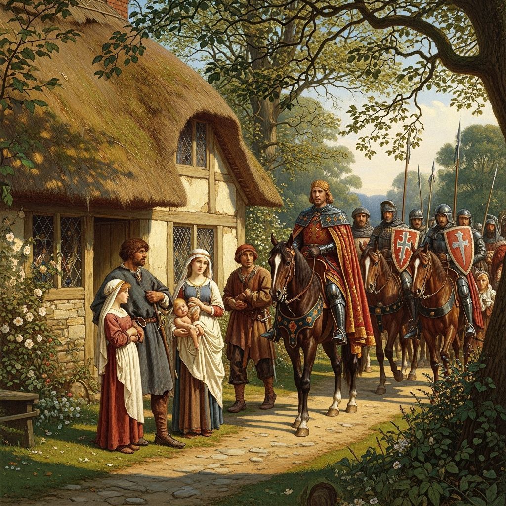 Medieval Peasant Family Observes Lord in Pre-Raphaelite Styl...
