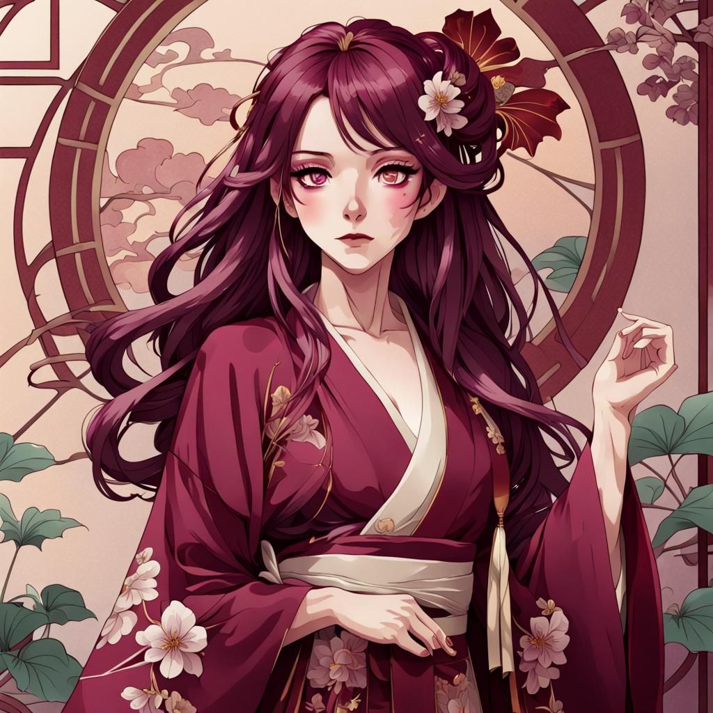Art nouveau anime woman