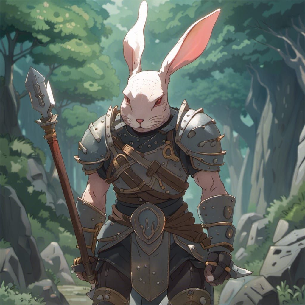 Hairless Rabbit Barbarian in Anime Style Armor