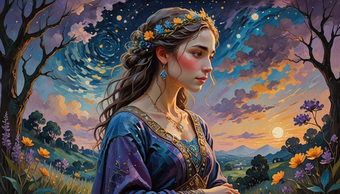 Elven Princess in Vibrant Garden, in the Style of Vincent Va...