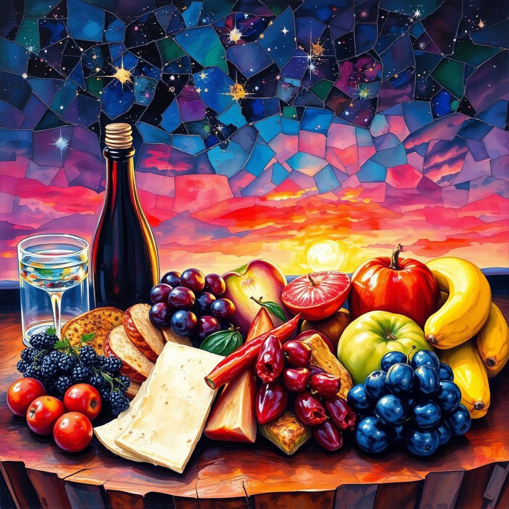 Vintage Fruit Charcuterie Board in Oily, Textured Brushstrok...