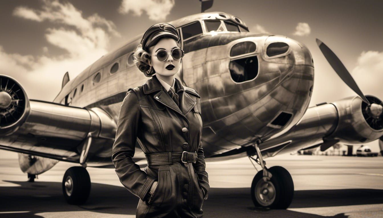 Elegant Pilot Portrait in Charcoal Style