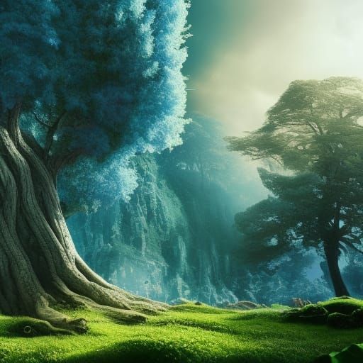 Electrified Blue Tree: Epic Digital Matte Painting
