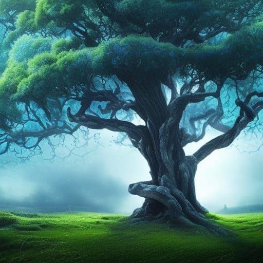 Electrified Blue Tree: Epic Digital Matte Painting