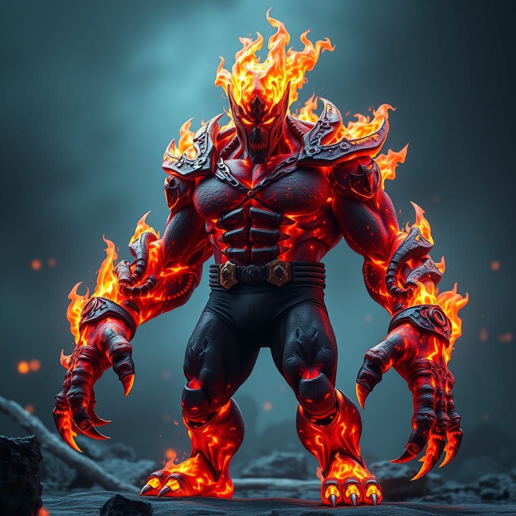 Lava Humanoid with Rock Armor in 3D Cinematic Scene