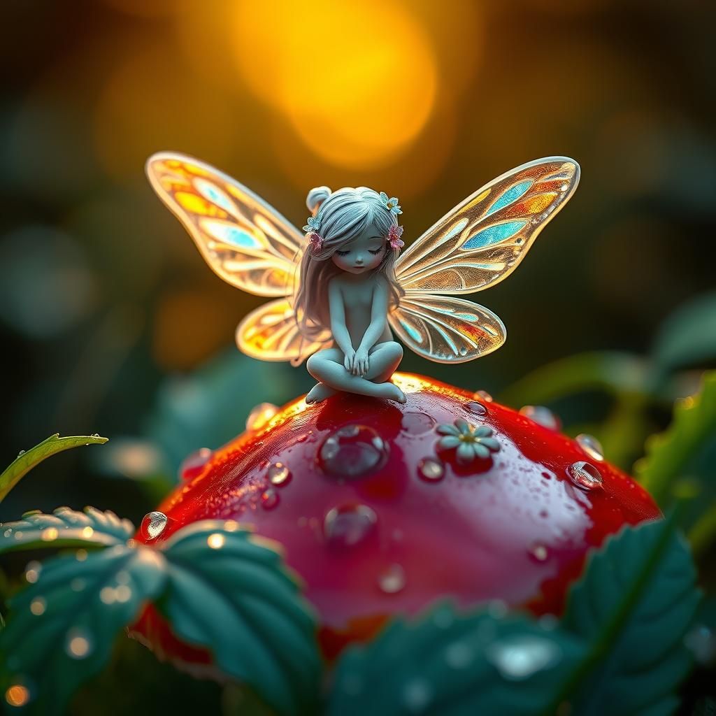 Delicate Fairy on Mushroom: Macro Photography