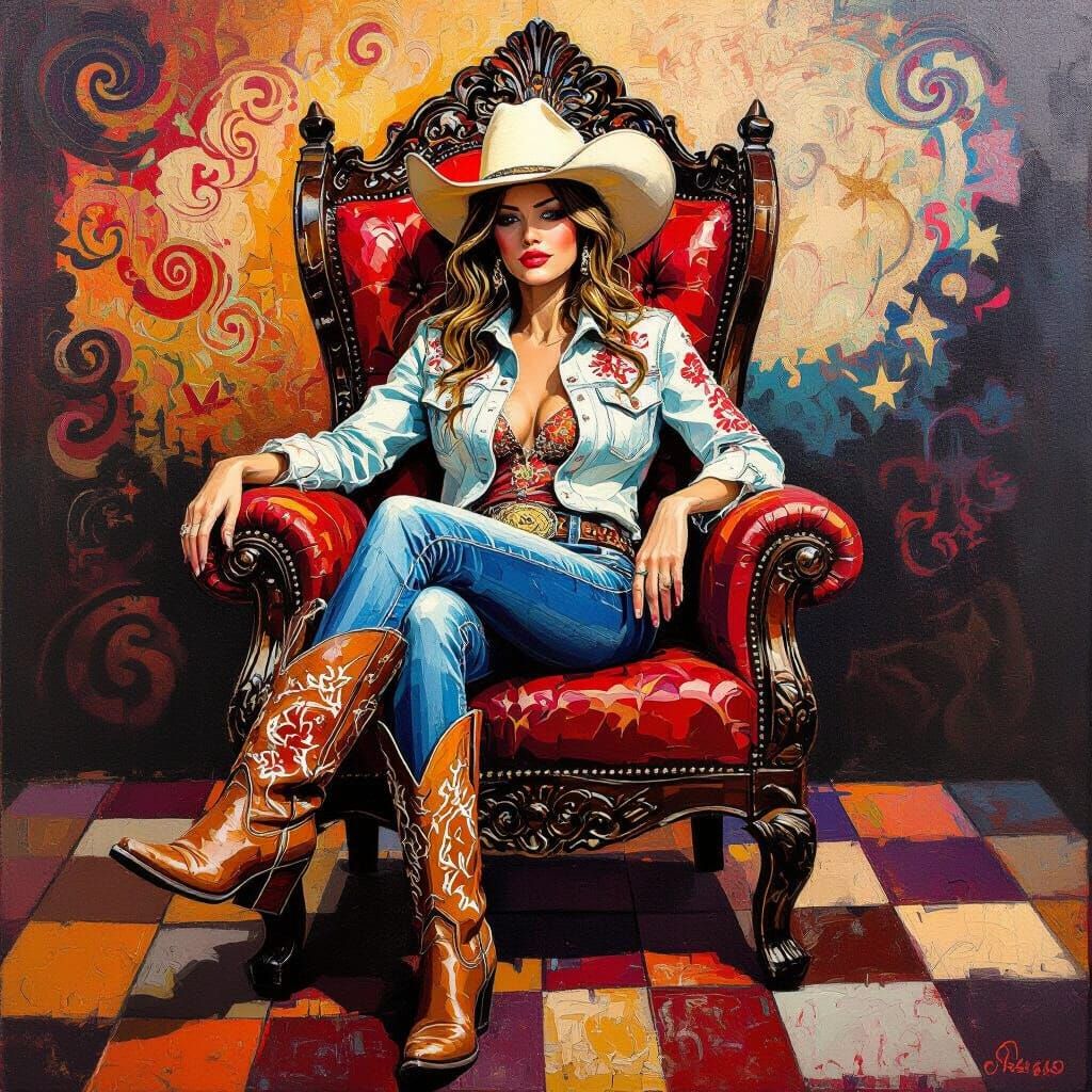 Cowgirl on Throne in Honky Tonk Dancehall