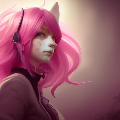 Calico Cat Girl with Porcelain Mask Concept Art