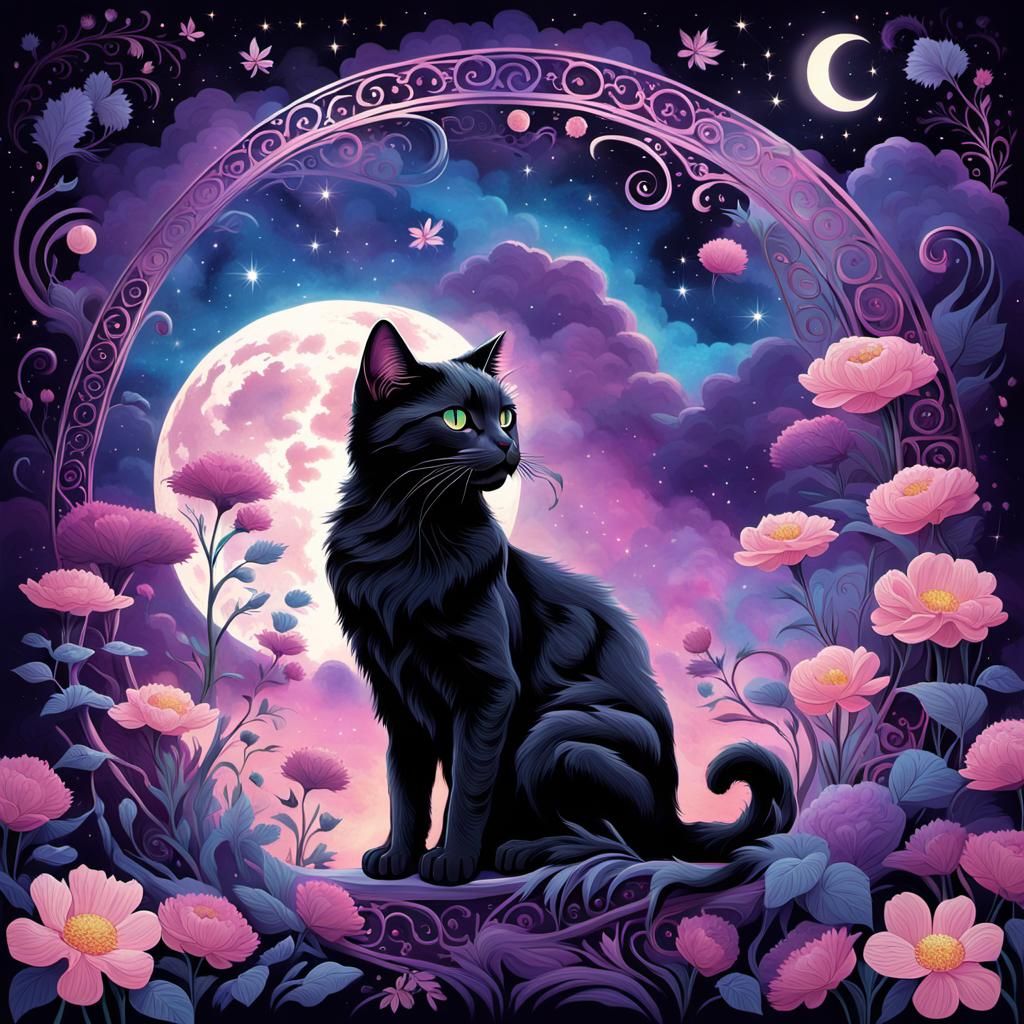 Cosmic Cat Silhouette in Dreamlike Digital Art