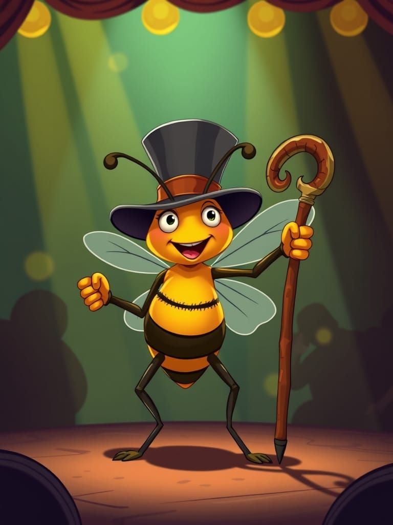 Cartoon Bee Performs Can-Can in Epic Fantasy Stage Show