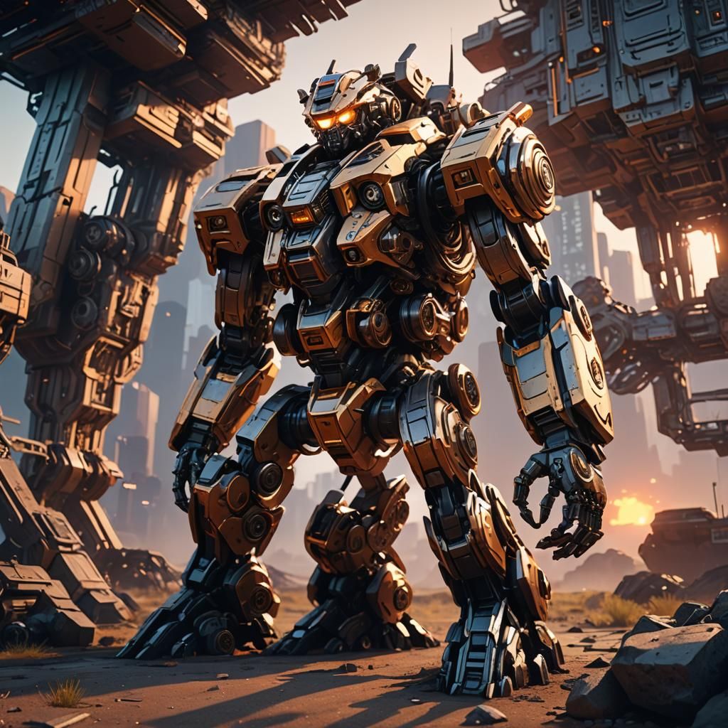 Futuristic Sunset with Intricate Mechanical Details