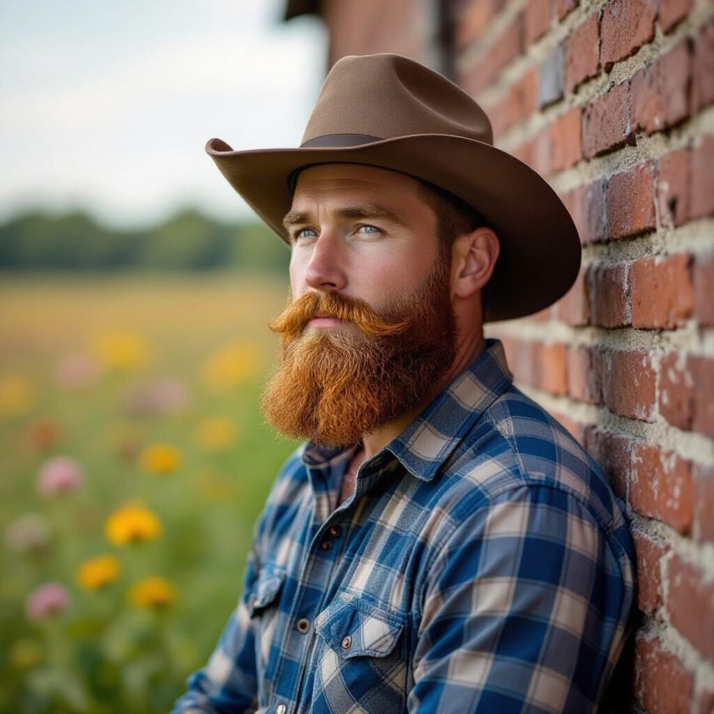 Lumberjack Portrait with Ginger Beard in Realistic Style