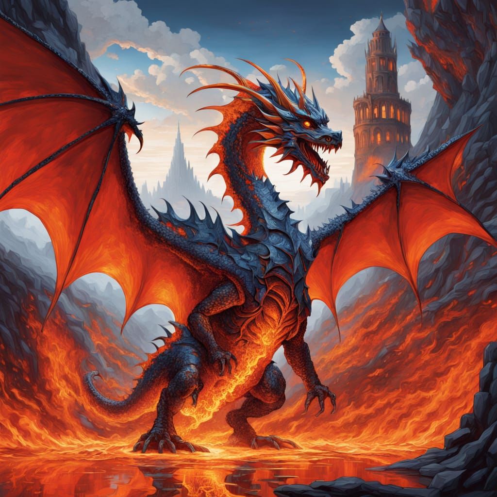 Majestic Byzantine Mosaic of Lava Dragon and Knight