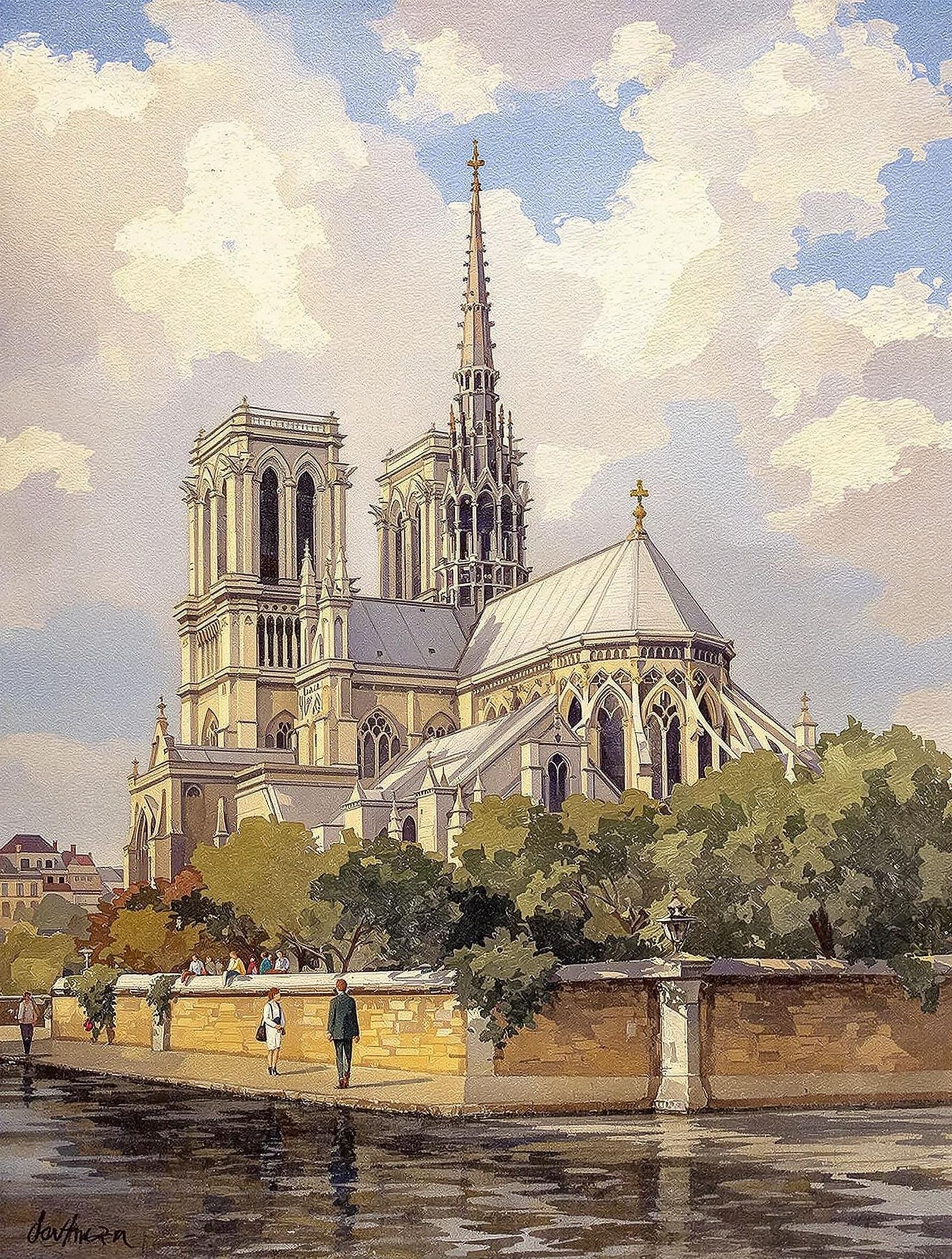 Notre Dame Cathedral, a Haunting Oil on Canvas Masterpiece