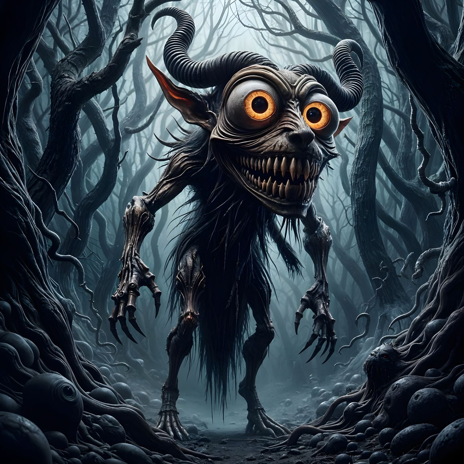 Fantasy Ghoul in Dark Forest with Eerie Mist